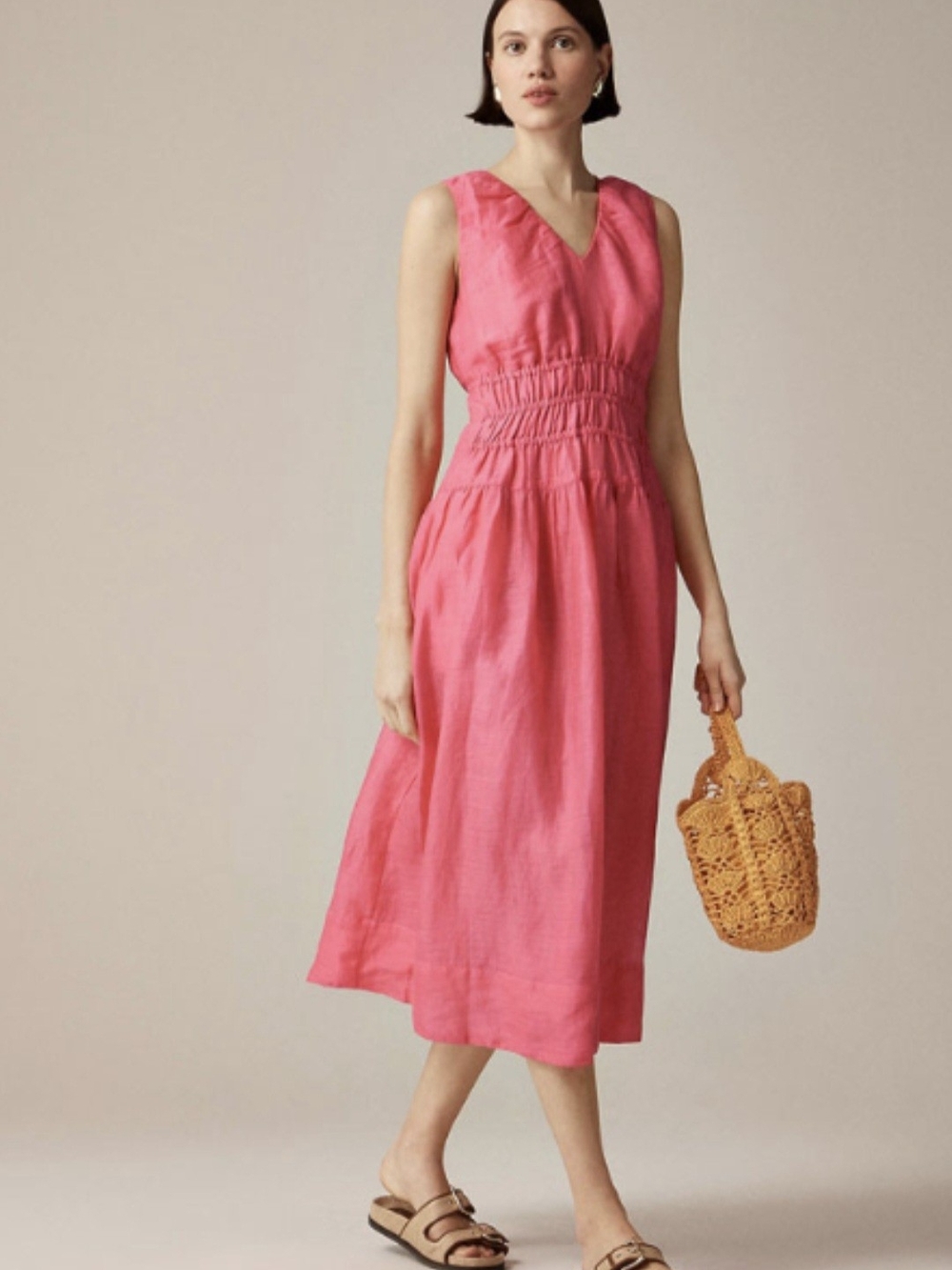 J. Crew Womens Hycanith V Neck Ramie Dress In Garden Rose. NWT Size XS